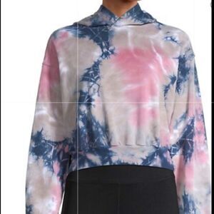 Lea & Viola tan/pink/blue/white tie dye hoodie with cropped hem. NWT, large.
